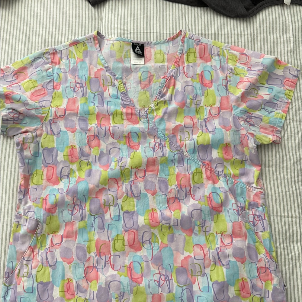 Colorful Abstract Print Scrub Top